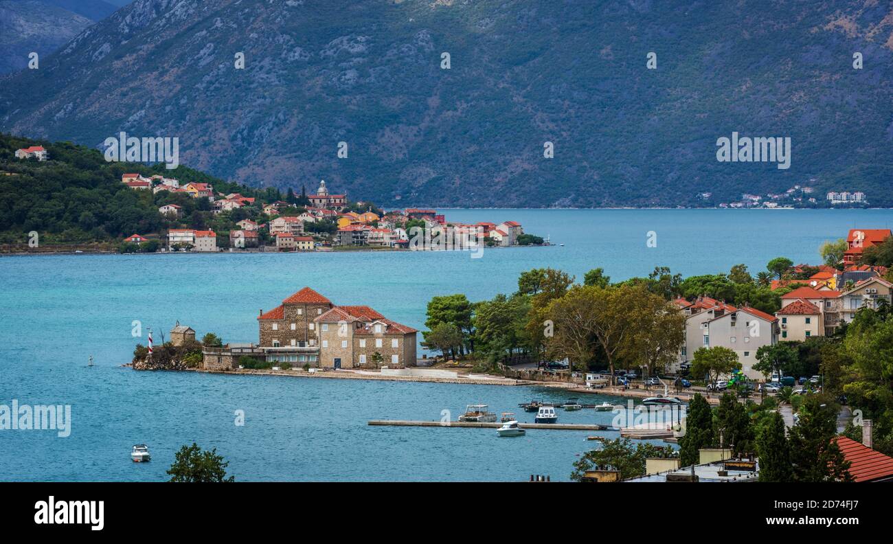 The Bay of Kotor, also known as the Boka, is the winding bay of the Adriatic Sea in southwestern Montenegro. Stock Photo