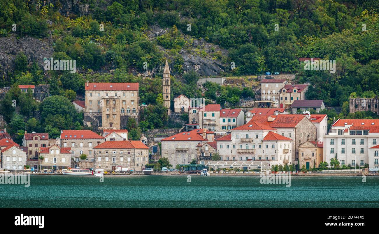 Perast, as an absolute highlight of the Bay of Kotor, is also one of the most beautiful Baroque towns in Montenegro. Stock Photo