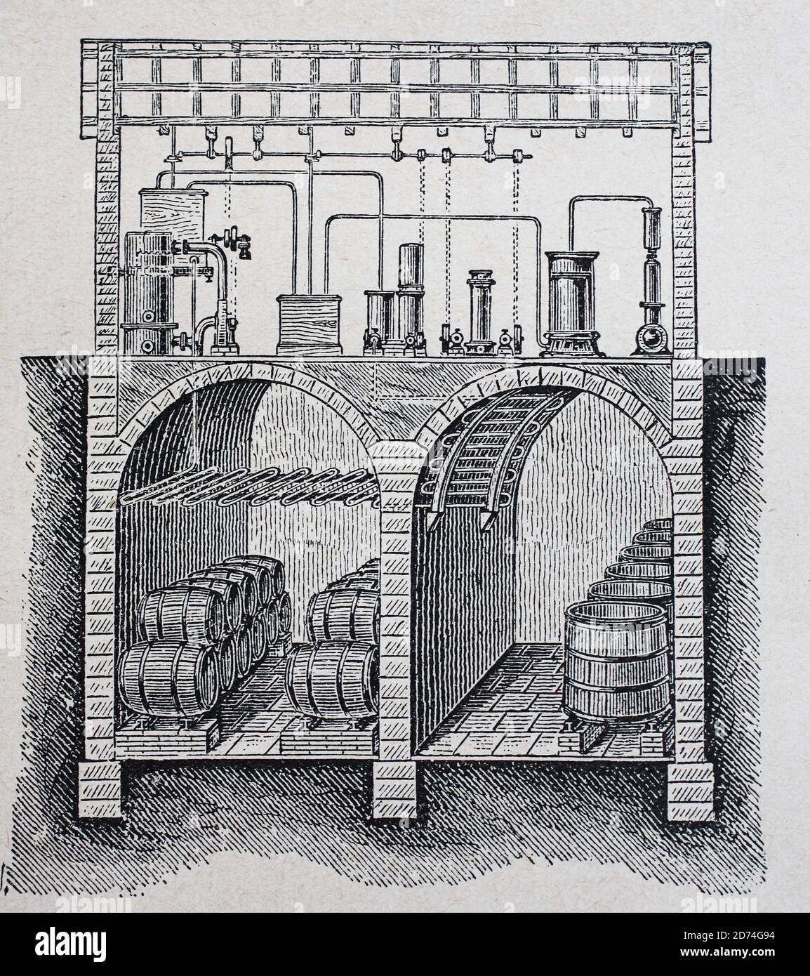 Brewing, average one icehouse  /  Brauereiwesen, Durchschnitt eines Eishaus, Historisch, historical, digital improved reproduction of an original from the 19th century / digitale Reproduktion einer Originalvorlage aus dem 19. Jahrhundert Stock Photo