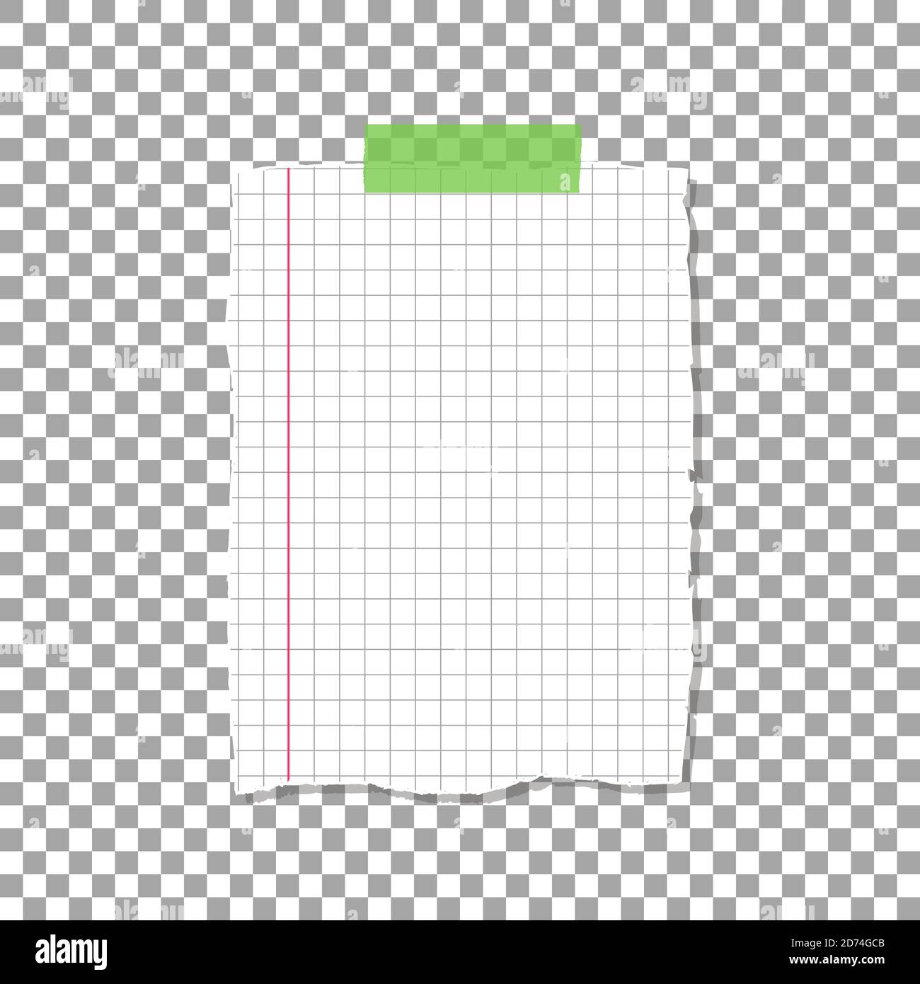 A square piece of paper attached with a piece of tape. Stock Vector