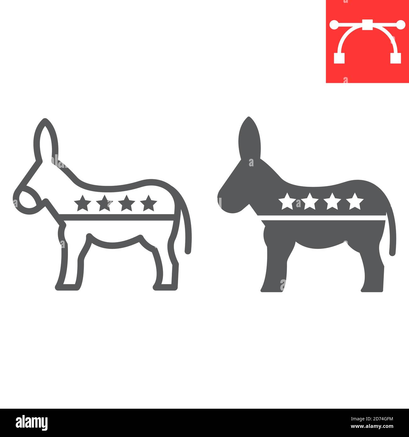 Democratic donkey line and glyph icon, election and democrat, donkey sign vector graphics, editable stroke linear icon, eps 10. Stock Vector