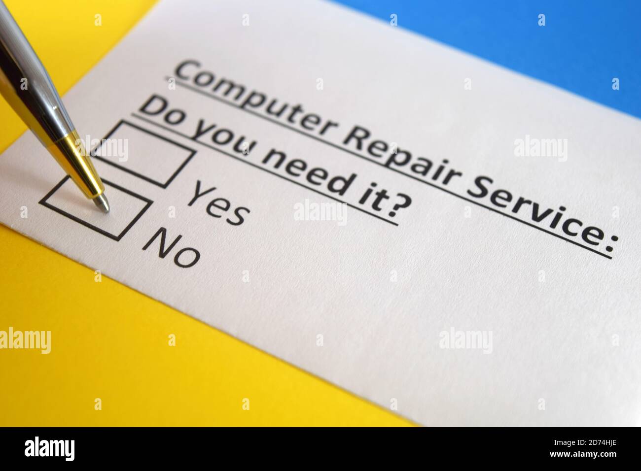 One person is answering question about computer repair service Stock ...