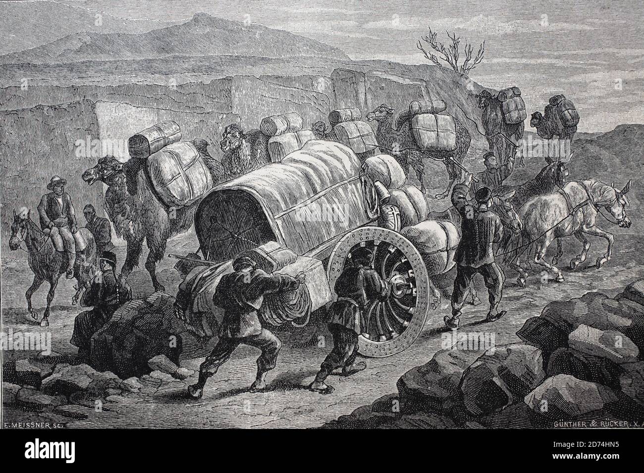 Trade caravan in China / Handelskarawane in China, Historisch, historical, digital improved reproduction of an original from the 19th century / digitale Reproduktion einer Originalvorlage aus dem 19. Jahrhundert Stock Photo