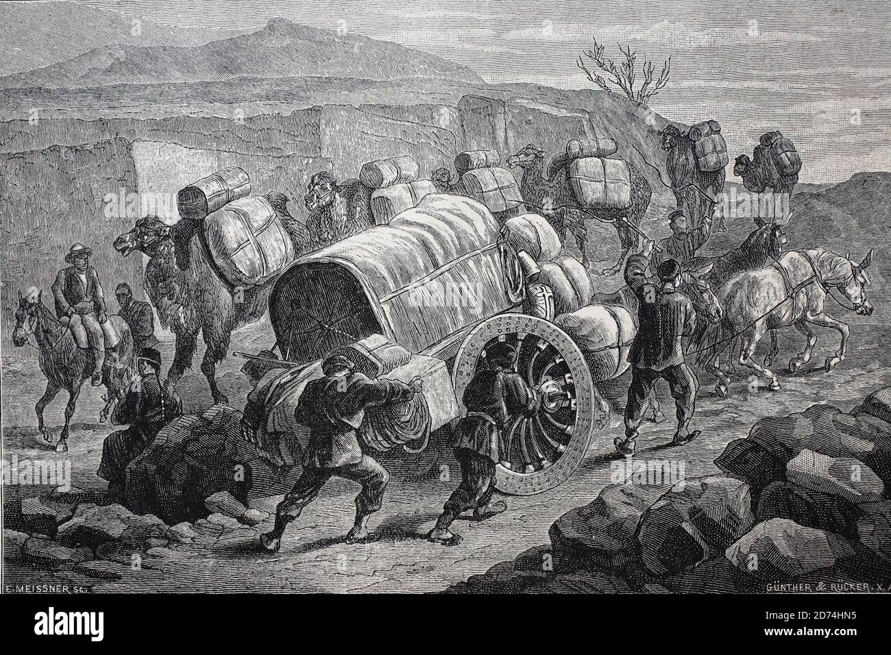 Trade caravan in China  /  Handelskarawane in China, Historisch, historical, digital improved reproduction of an original from the 19th century / digitale Reproduktion einer Originalvorlage aus dem 19. Jahrhundert Stock Photo