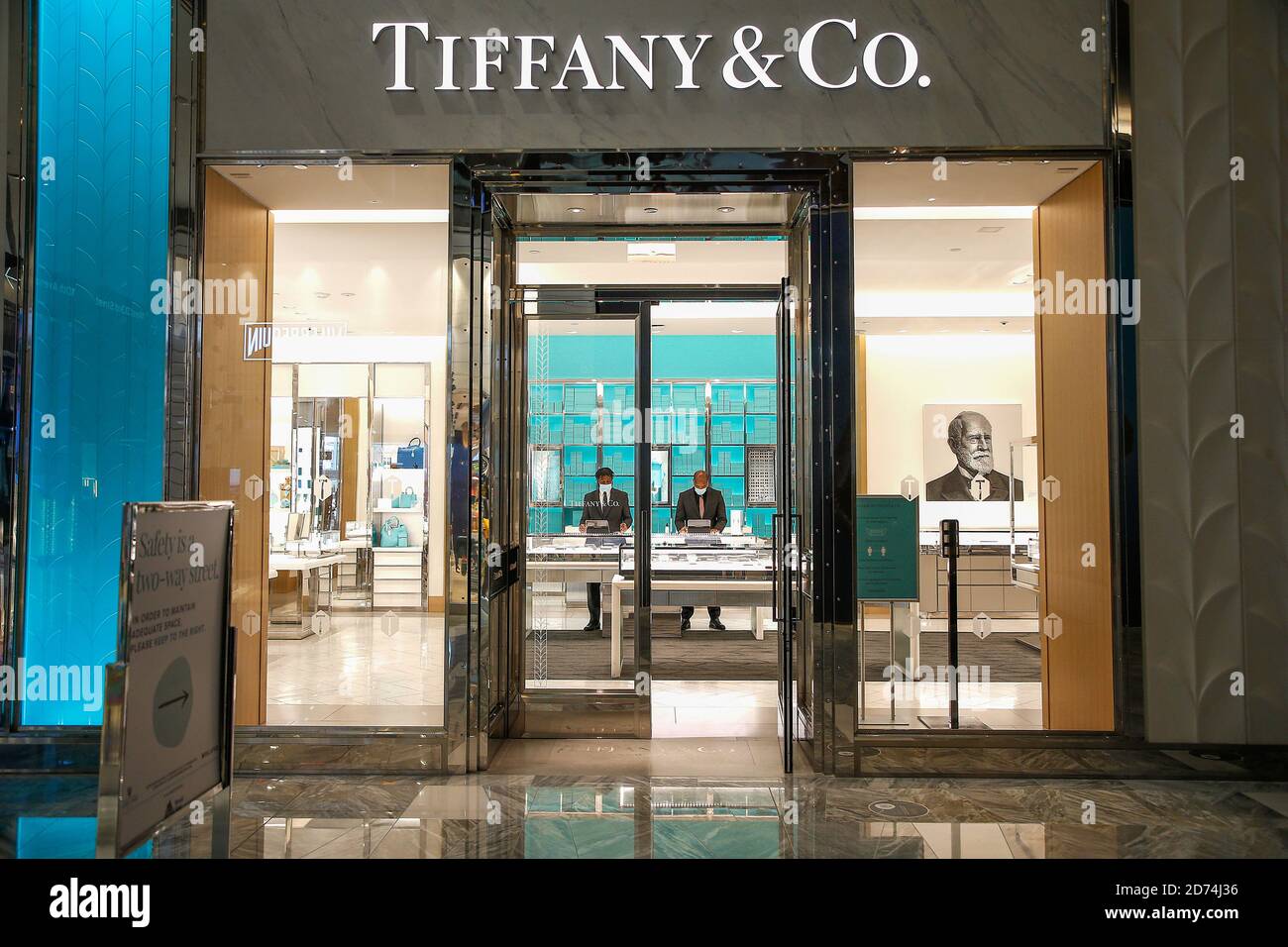 The logo of Tiffany & Co. is seen in Shinjuku Ward, Tokyo on May 5