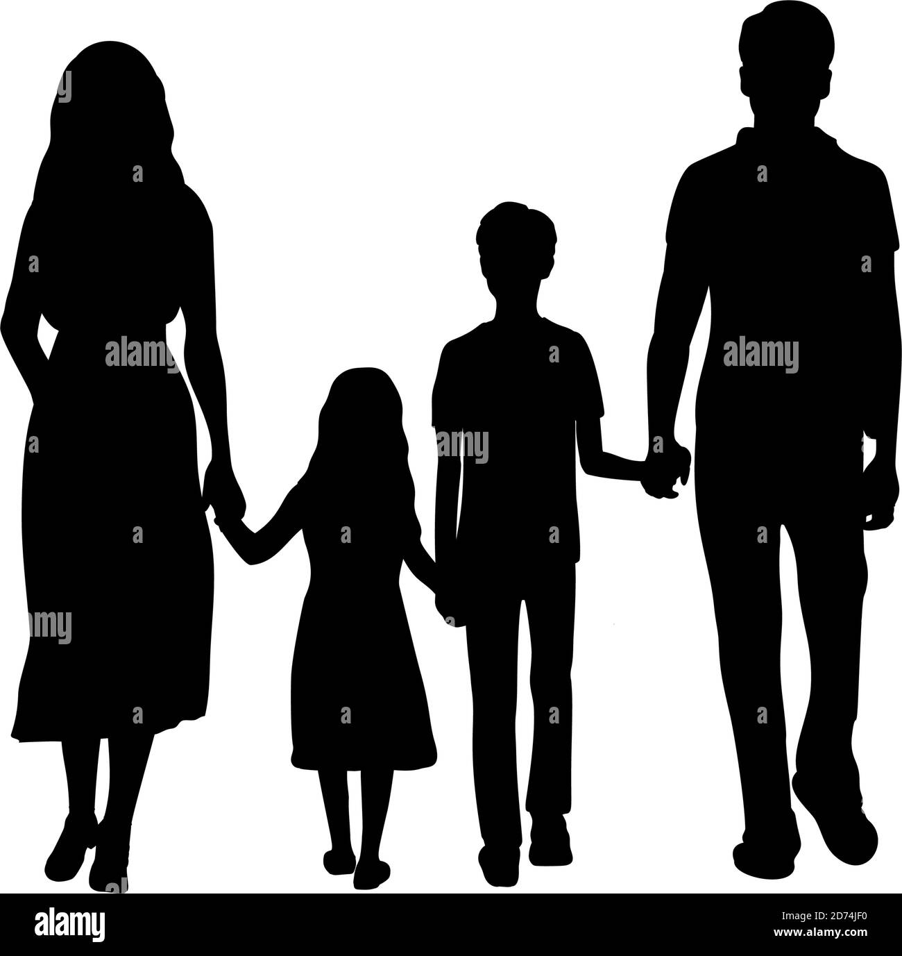 Silhouettes family father mother son and daughter from back Stock Vector