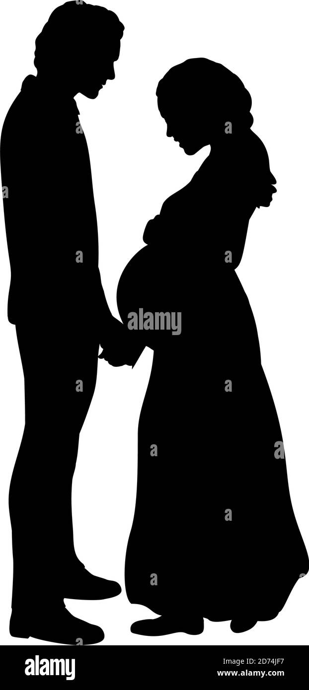 Silhouette couple expecting baby hold hands Stock Vector Image & Art ...