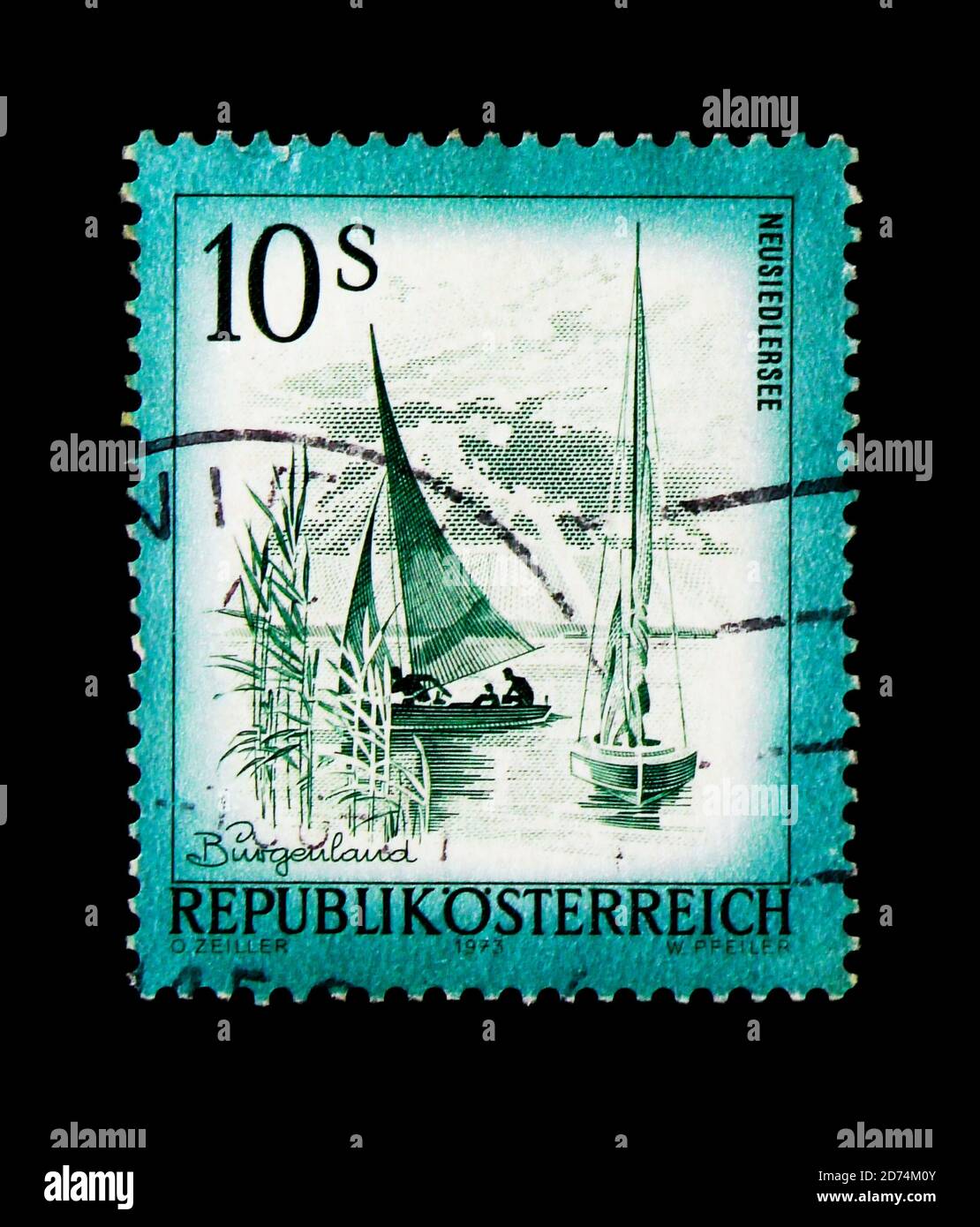 MOSCOW, RUSSIA - NOVEMBER 24, 2017: A stamp printed in shows Neusiedlersee, Burgenland, Beautiful Austria serie, circa 1973 Stock Photo