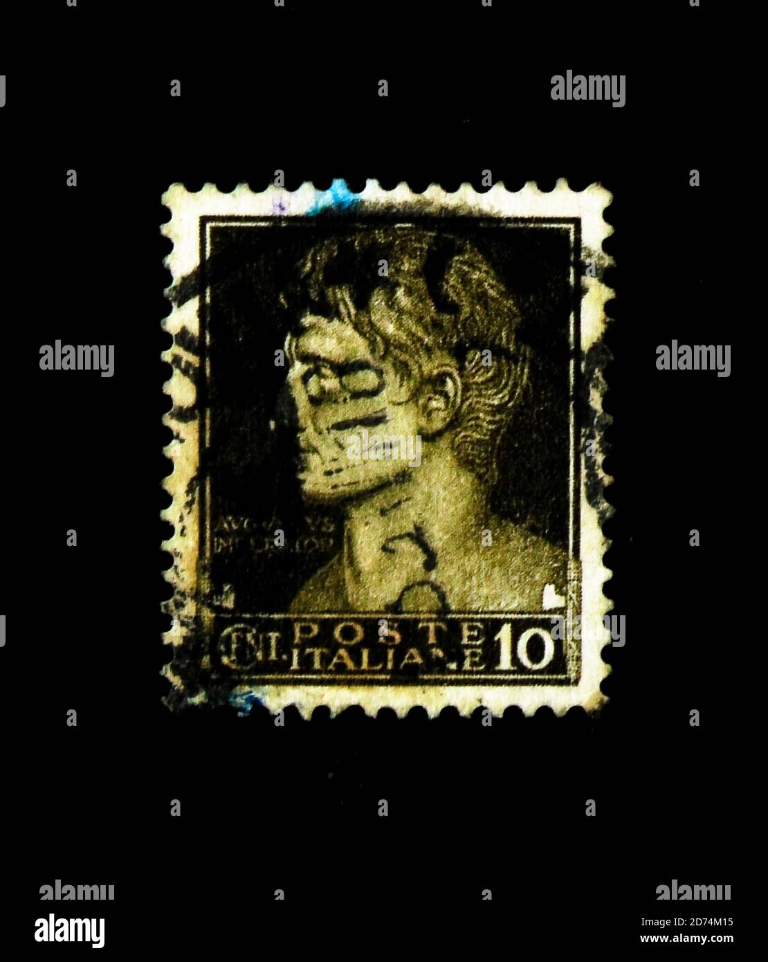 MOSCOW, RUSSIA - NOVEMBER 24, 2017: Rare postage stamp printed in Italy shows Effigy of Augustus, Imperial serie, circa 1929 Stock Photo