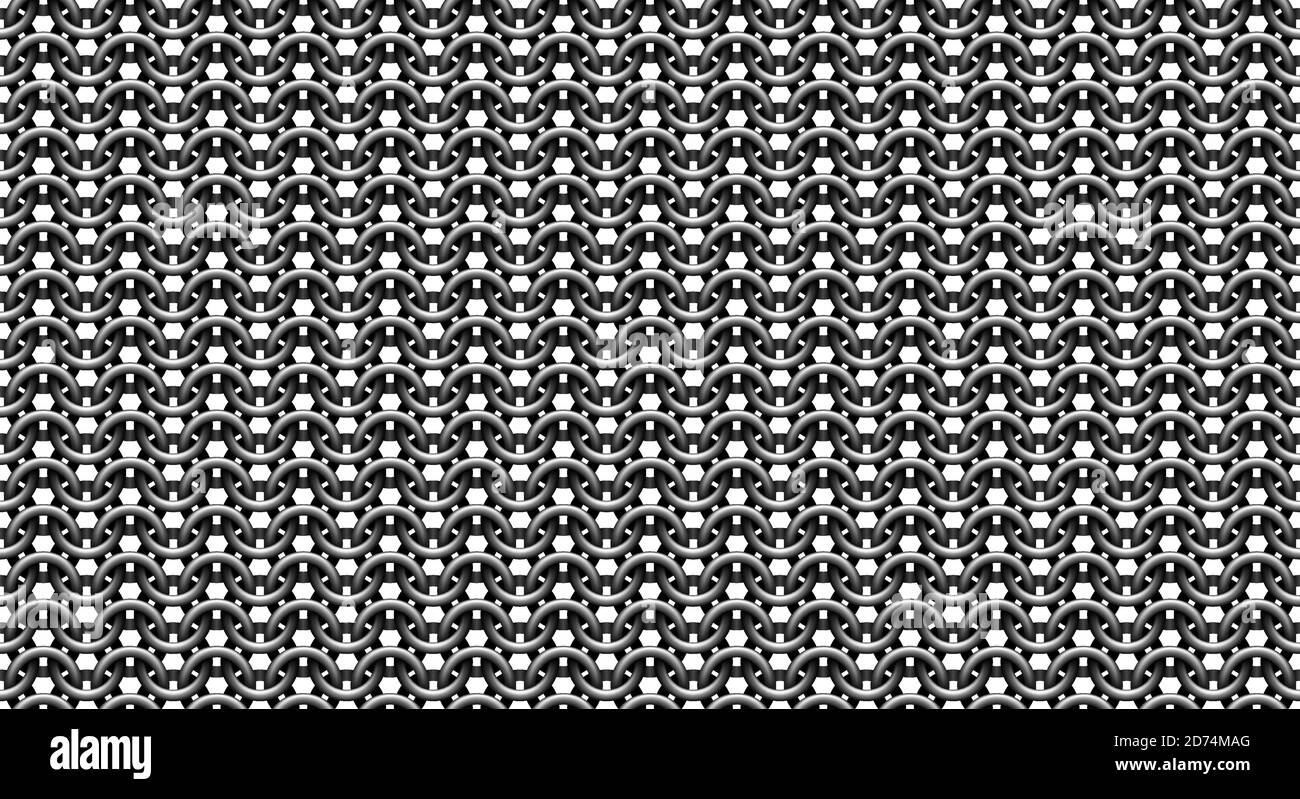 Chain mail medieval seamless pattern on white background. Metal chain