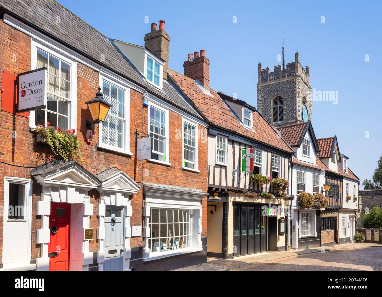 Church Tower of Parish Church of St shops and Italian restaurant