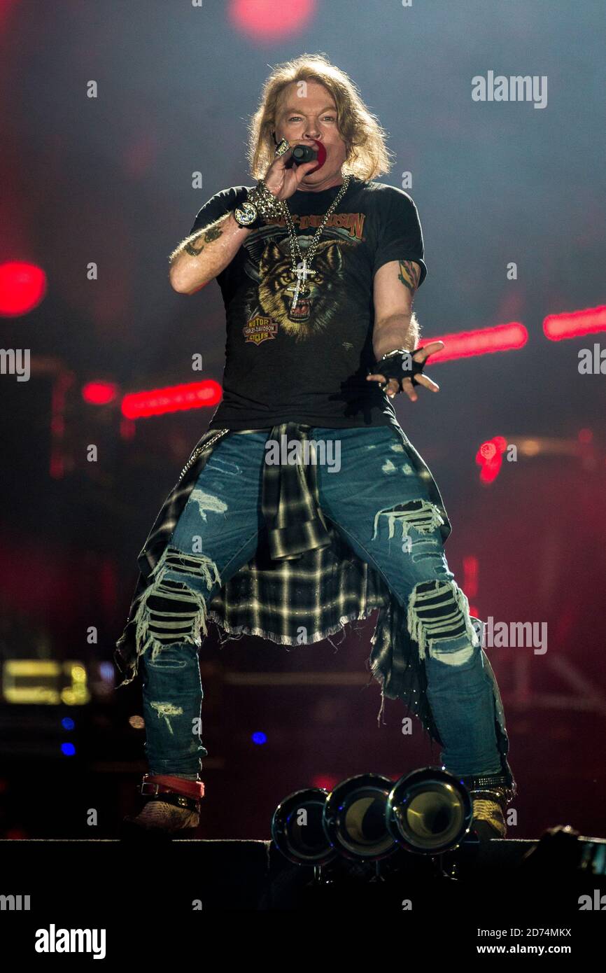 Copenhagen, Denmark. 27th, June 2017. The American rock band Guns N' Roses  performs a live concert at Telia Parken in Copenhagen. Here vocalist Axl  Rose is seen live on stage. (Photo credit:
