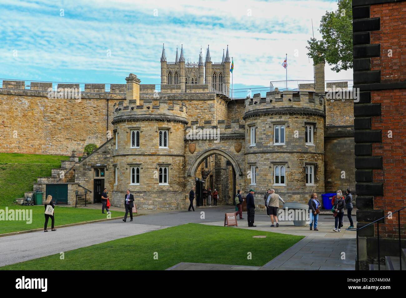 Eastgate, the entrance gate to Lincoln Castle, with Lincoln Cathedral