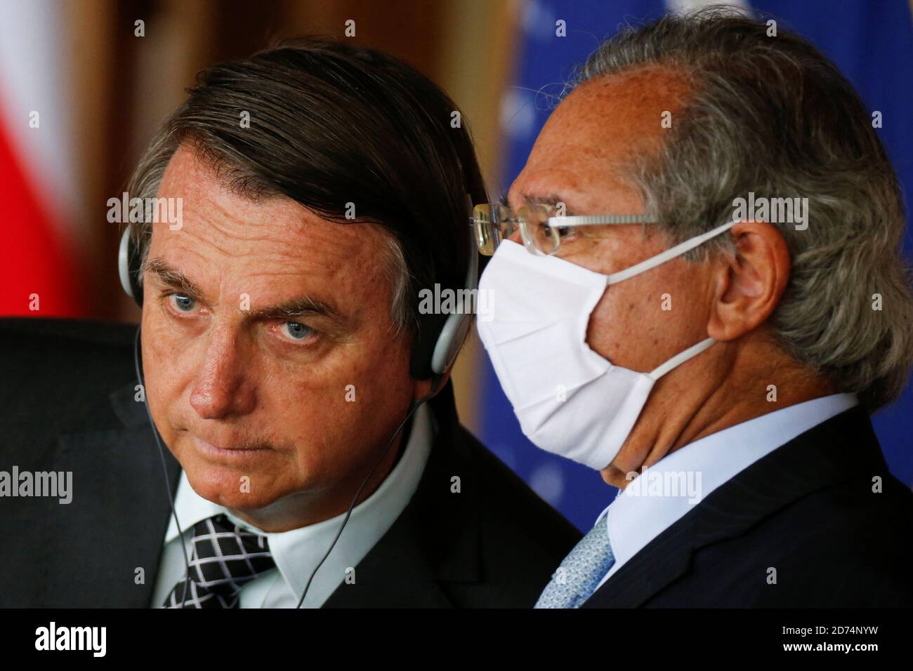 Brazil S President Jair Bolsonaro Listens To Brazil S Economy Minister Paulo Guedes During A Statement To The Media At The Itamaraty Palace In Brasilia Brazil October 20 2020 Reuters Adriano Machado Stock Photo Alamy