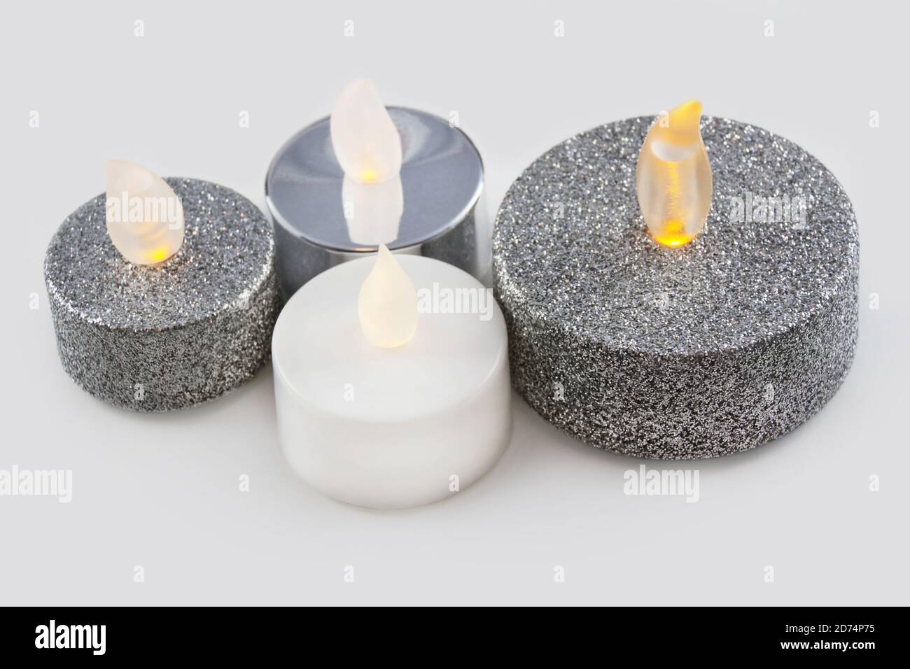 Various four LED candles close up Stock Photo