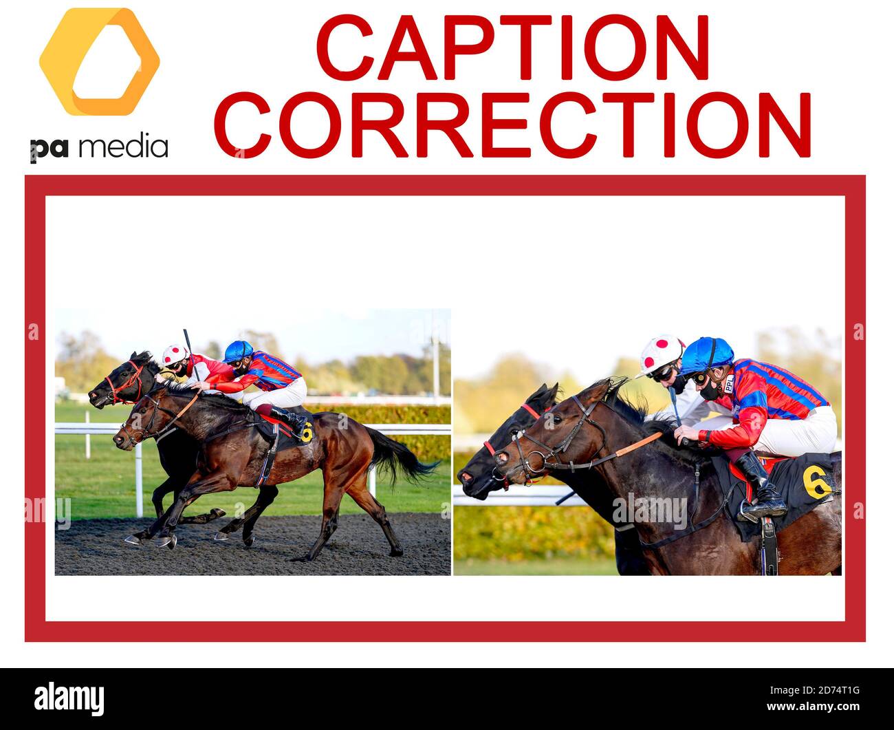 ATTENTION PICTURE EDITORS, CHIEF SUBS AND PICTURE LIBRARIANS: Caption correction for these images transmitted on the PA Wire earlier today slugged RACING Kempton amending the position of Autumn Trail ridden by jockey Rob Hornby from left to right. Corrected versions have been transmitted on the PA Wire. Corrected caption should read: Autumn Trail ridden by jockey Rob Hornby (right) on their way to win the Unibet Thanks The Frontline Workers Handicap at Kempton Park Racecourse. Stock Photo