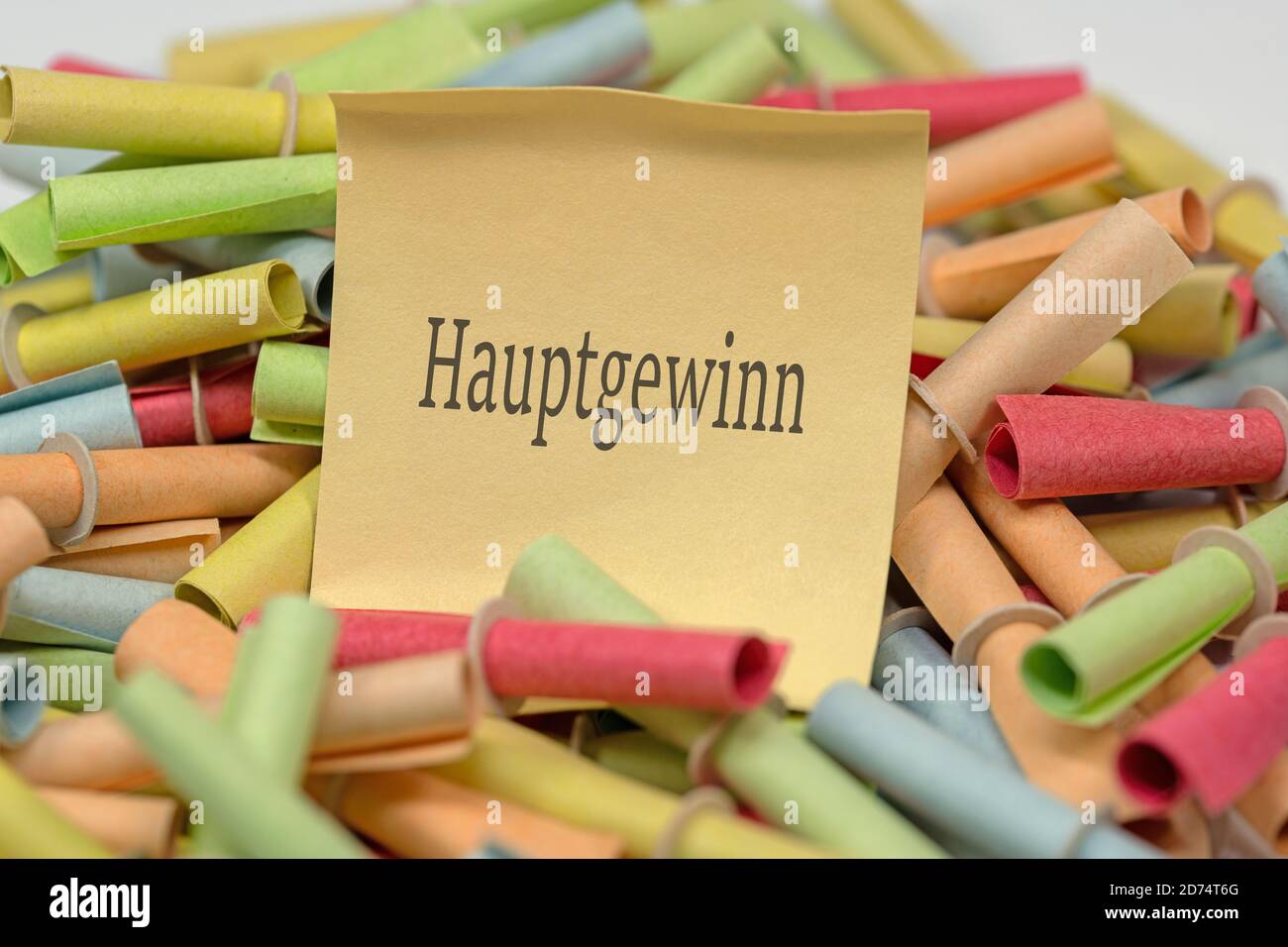Lottery ticket with the inscription "Hauptgewinn", translation "main prize" Stock Photo