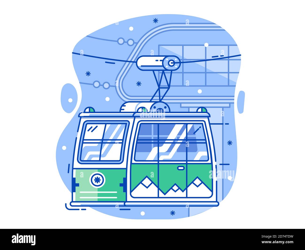 Ski Resort Line Concept with Green Cable Car Stock Vector