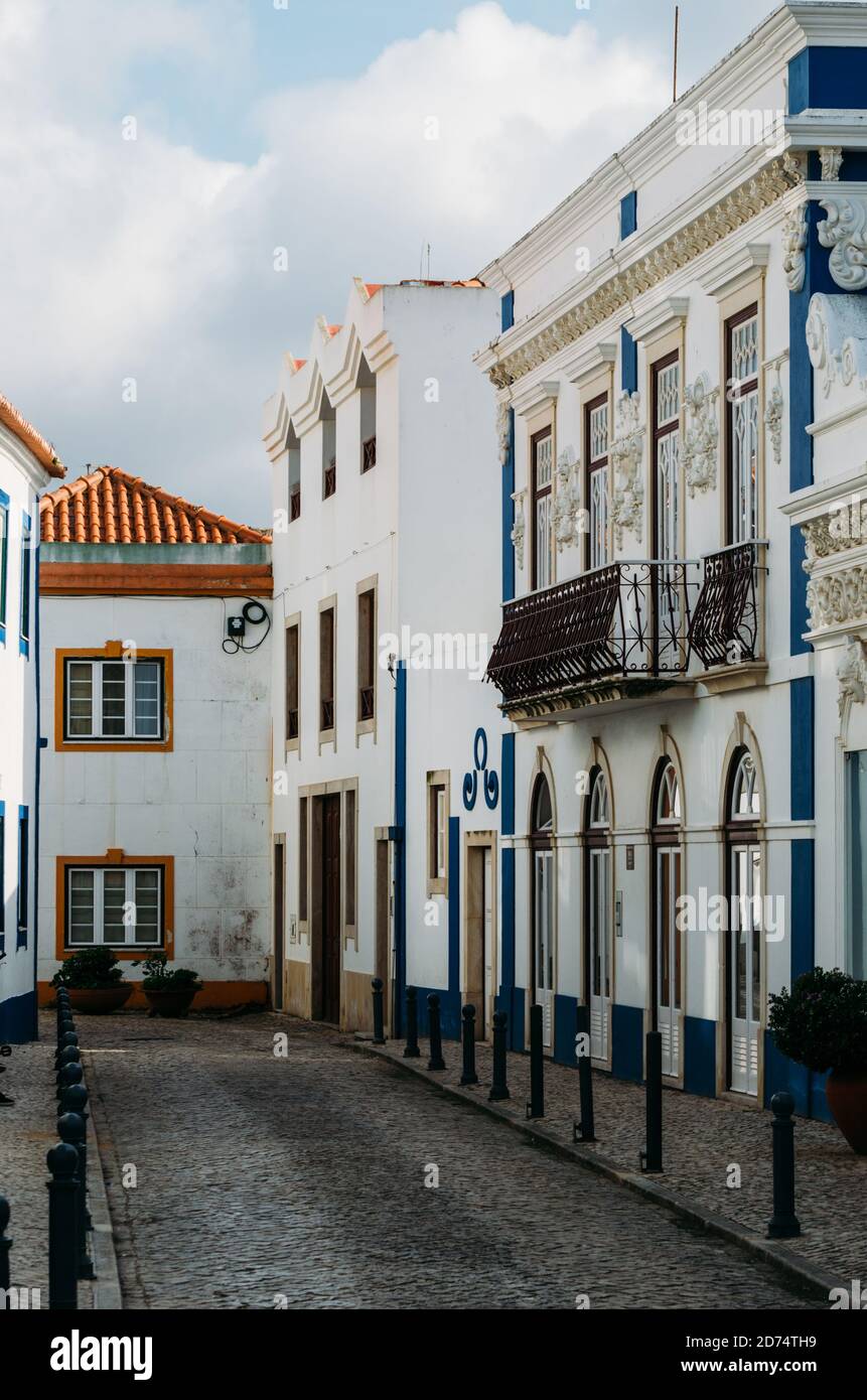 Vertical closeup shot of colored houses of Ericeira Stock Photo