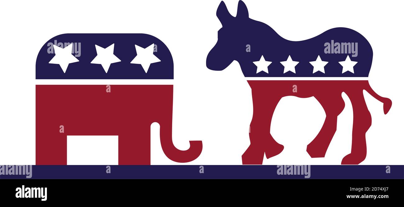 donkey and elephant with united states of america flag vector ...