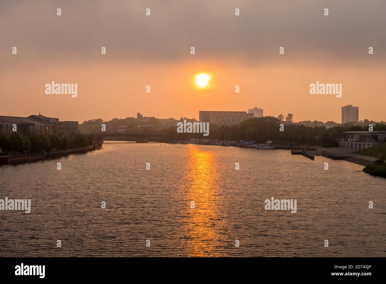 Golden Sunset upon the River Tees at Stockton-on-Tees Stock Photo