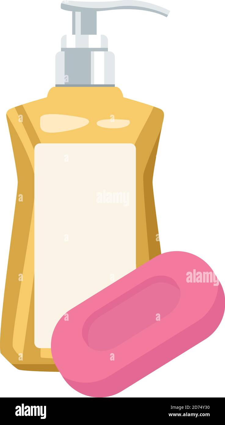 soap bar product and antibacterial bottle vector illustration design ...