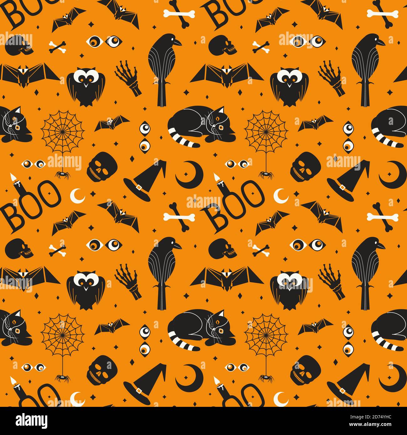 Halloween holidays cute sign set seamless pattern Stock Vector