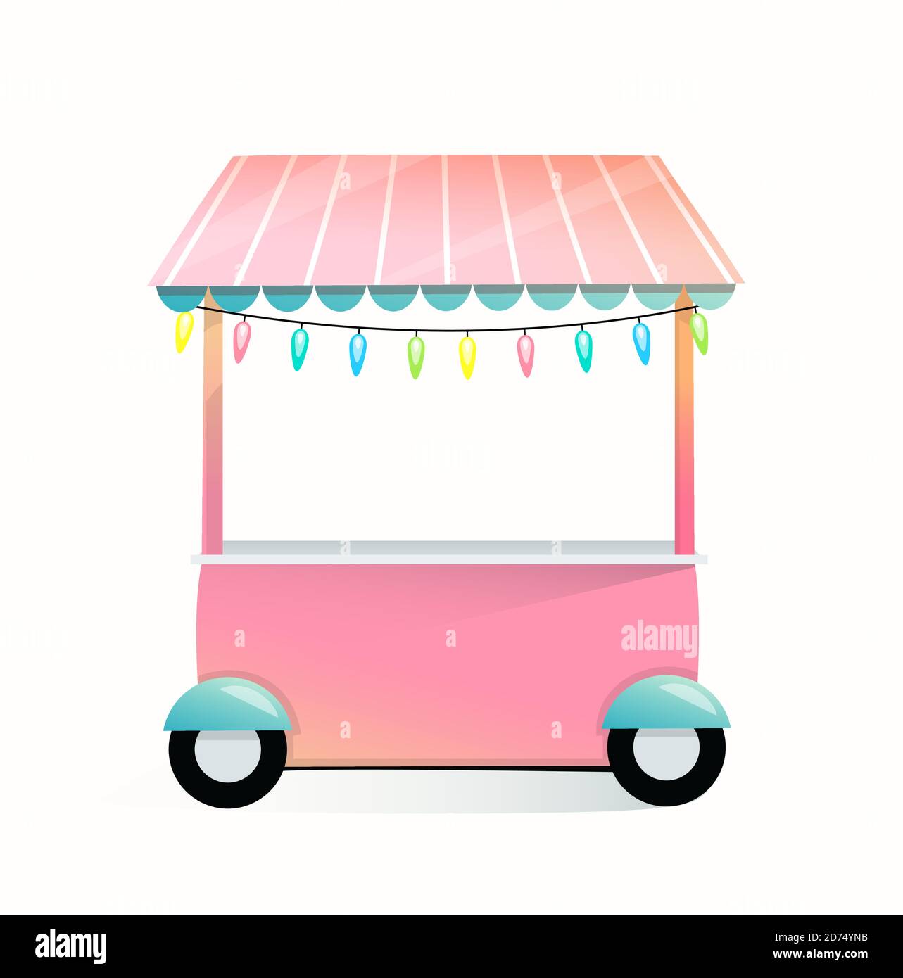 Street market stand, empty trade stall for sweet food or bakery, kids sweets shop cartoon design. Stock Vector