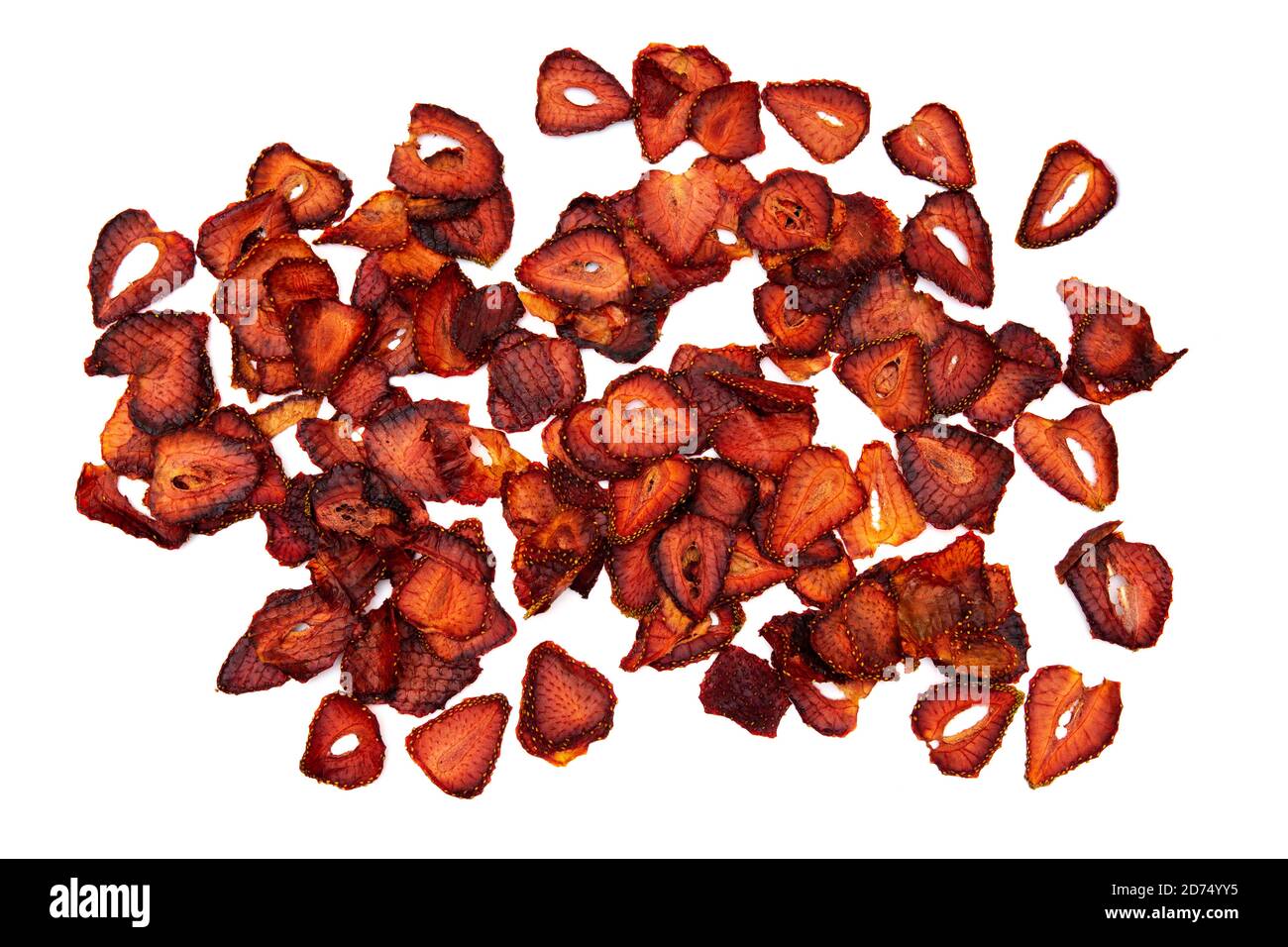 Dried strawberry chips isolated on white background. Stock Photo