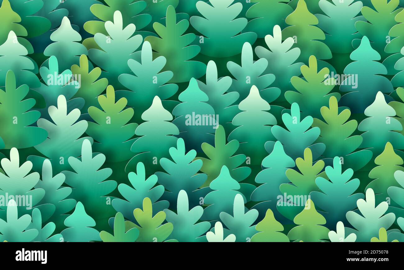 Seamless fir-tree pattern. Happy New Year and Christmas design. Vector paper cut illustration. Stock Vector