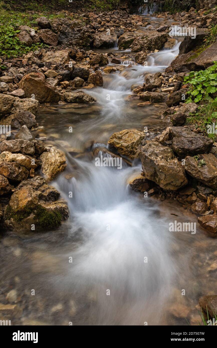 Mountain stream on Seiser Alm, Alpe di Siusi, South Tyrol Stock Photo