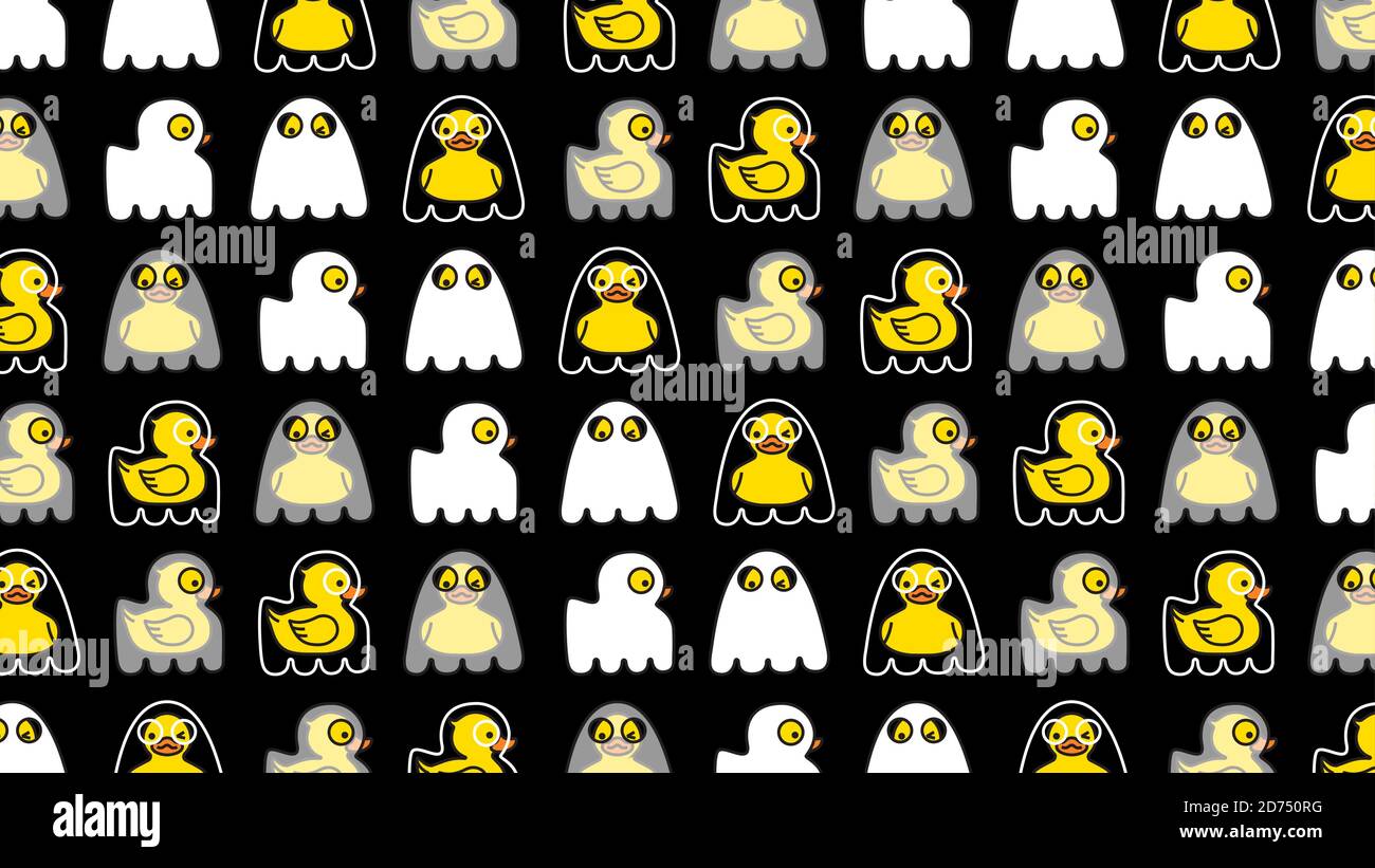 Halloween seamless pattern. Yellow duck cute ghost Stock Vector