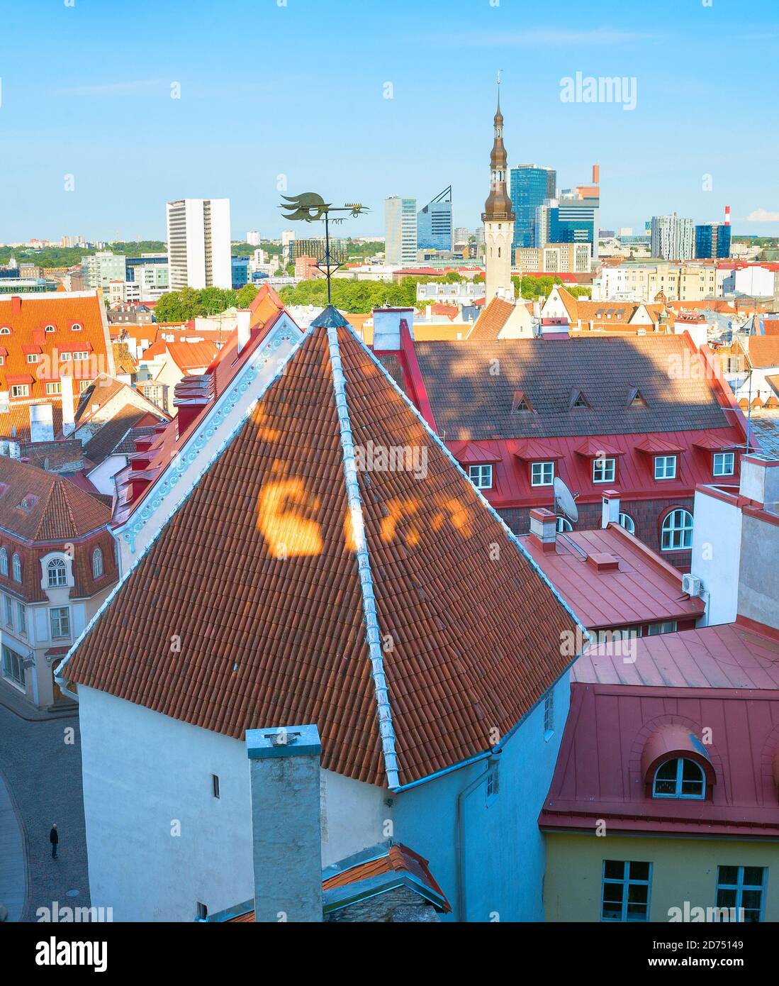 Cityscape of Tallinn Old Town at sunset, Estonia Stock Photo