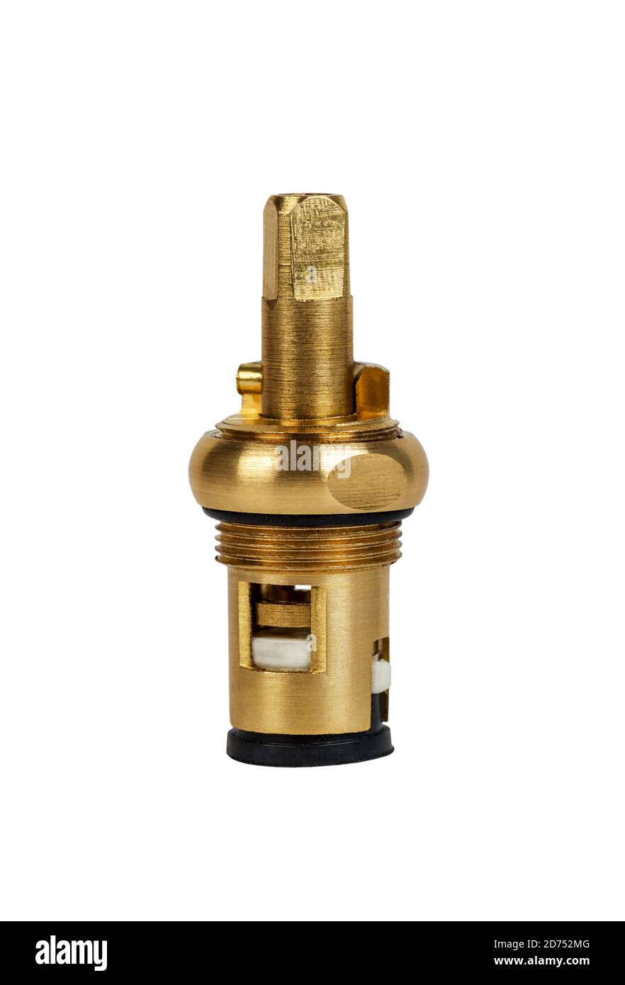 Brass faucet parts cartridge for water valve isolated on white