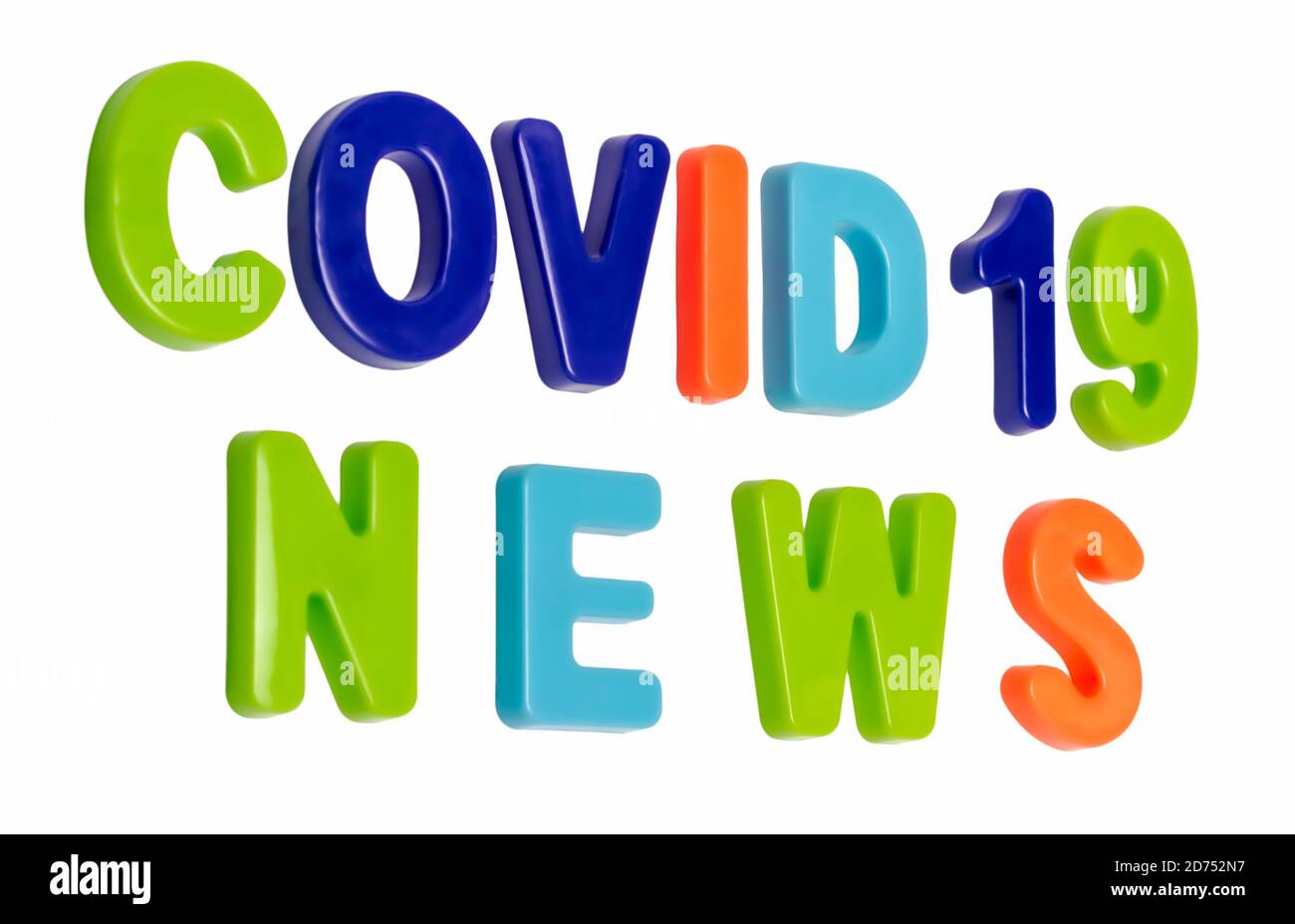 Coronavirus pandemic, text COVID-19 NEWS on a white background. News about the global pandemic COVID-19 is official the new name for coronavirus disea Stock Photo
