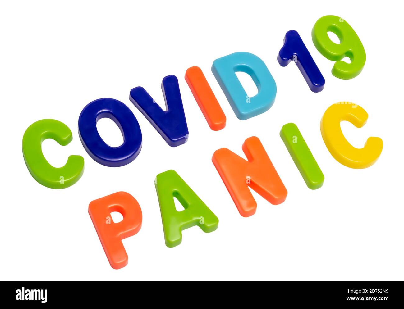 Coronavirus pandemic, text COVID-19 PANIC on a white background. Panic of a global pandemic. COVID-19 is the official new name for coronavirus disease Stock Photo