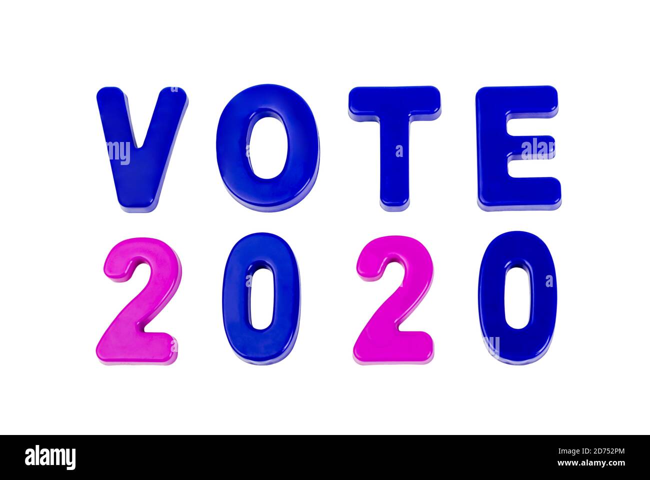 Text VOTE 2020 written in plastic letters on a white background. Concept for the electoral campaign. Stock Photo