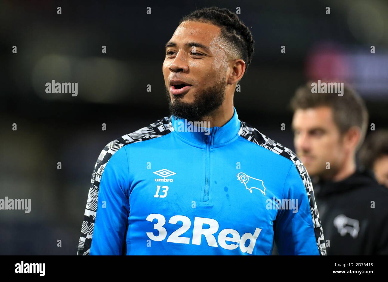 Derby County's Colin Kazim-Richards warming up before the Sky Bet Championship match at The John Smith's Stadium, Huddersfield. Stock Photo
