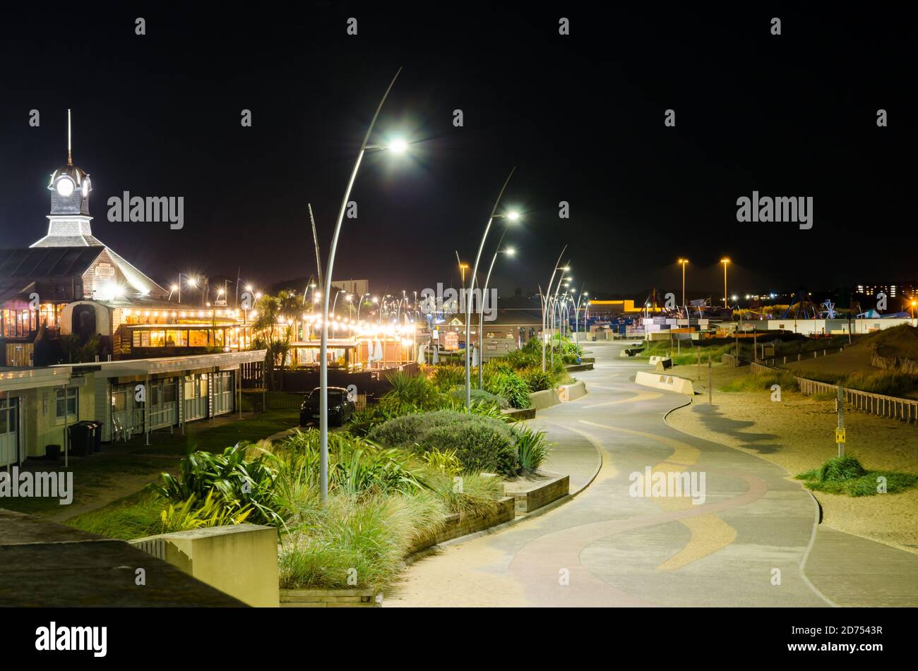 The Promenade at Sandhaven Beach, South Shields, at Night Stock Photo