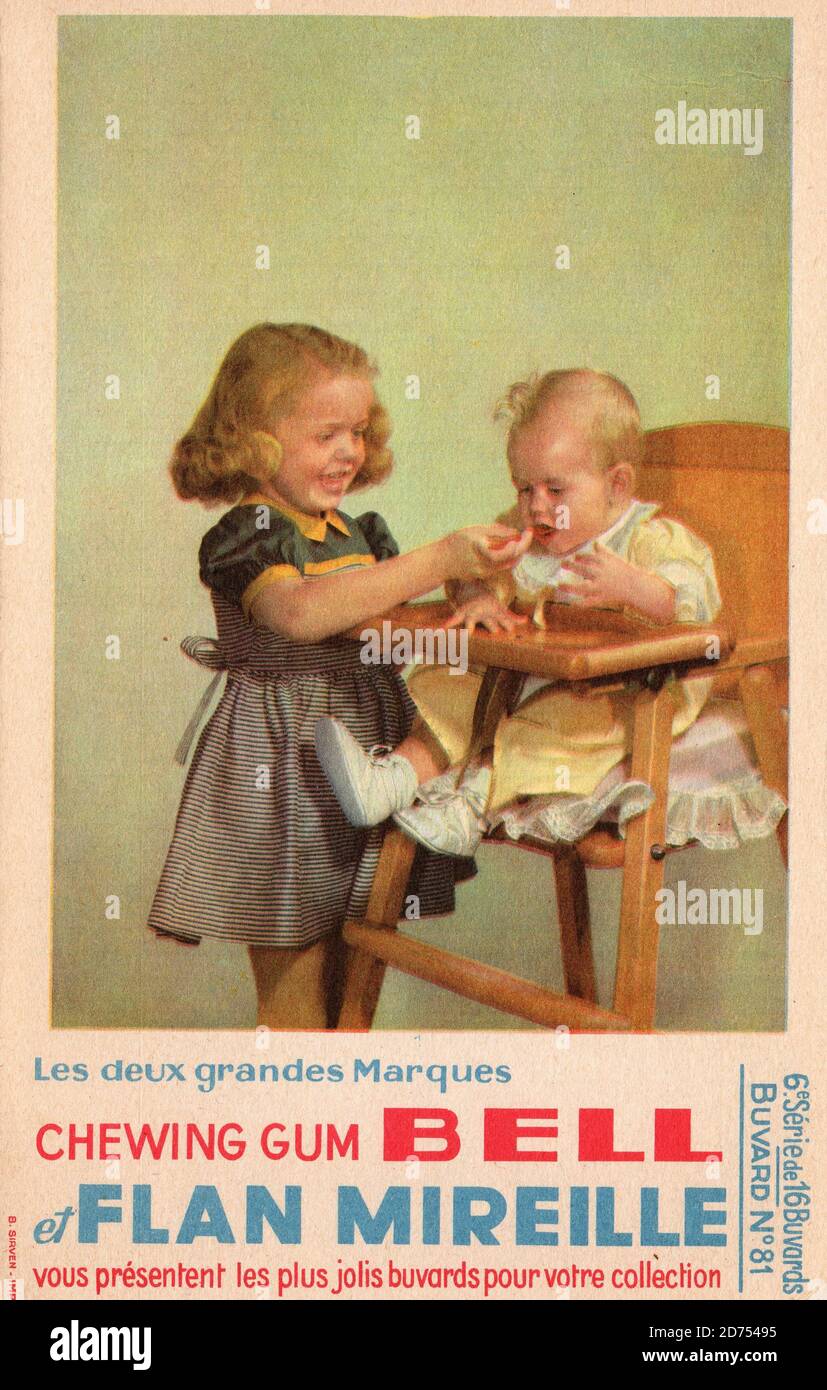 Buvard chewing gum Bell et Flan Mireille vers 1950 Stock Photo