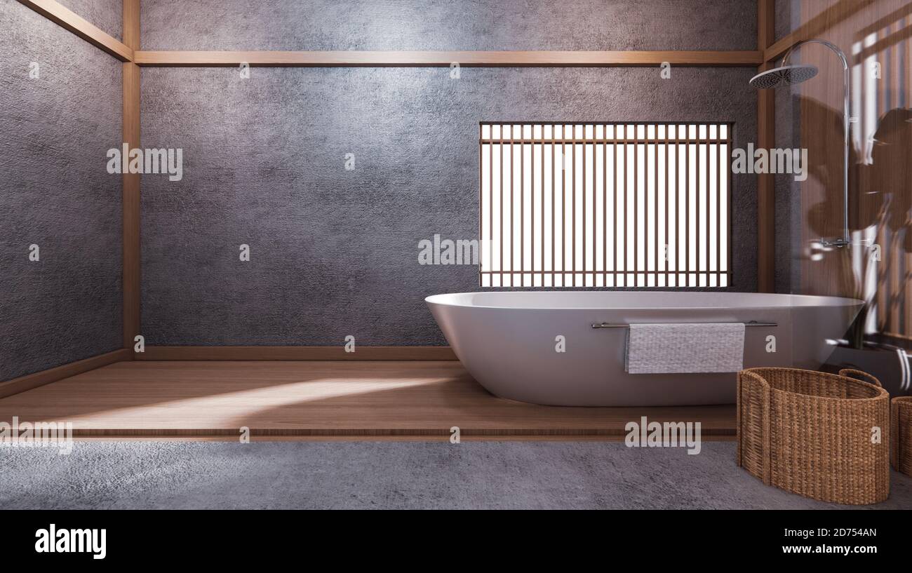 the bathtub in Japanese bathroom has a side pool design room is