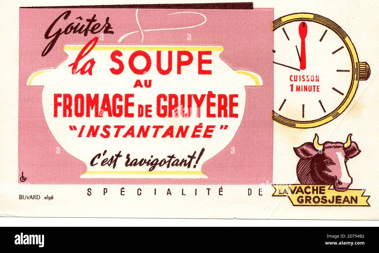 Buvard soupe au fromage de gruyere Vache Grosjean vers 1955 Stock Photo