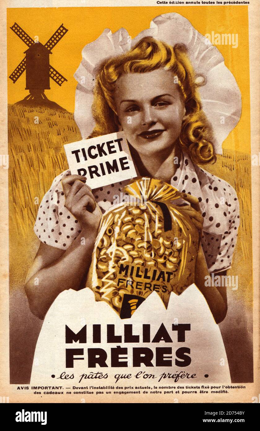 Prospectus pates Milliat Freres vers 1945 Stock Photo