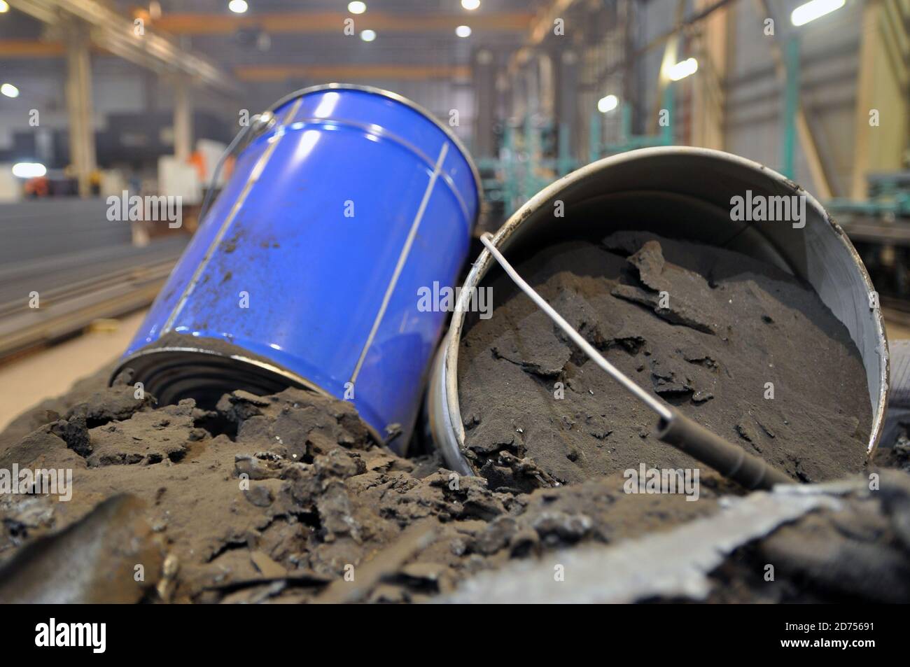 Waste from metalworking production. Waste storage container. Stock Photo