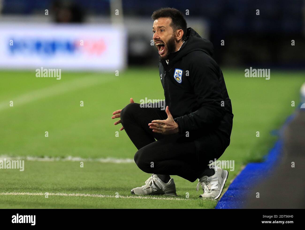 Huddersfield Town manager Carlos Corberan during the Sky Bet Championship match at The John Smith's Stadium, Huddersfield. Stock Photo
