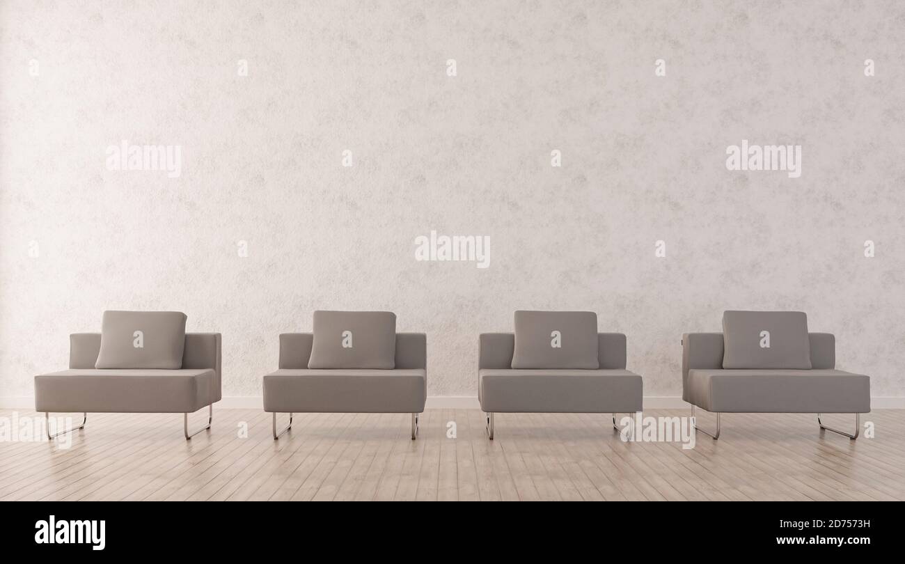 Poster mockup in living room interior with grey sofa. 3d rendering Stock Photo
