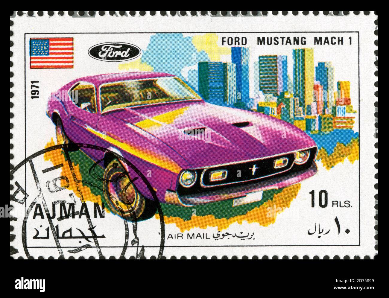 Stamp print in Ajman, 1971,Ford Mustang Mach 1 Stock Photo