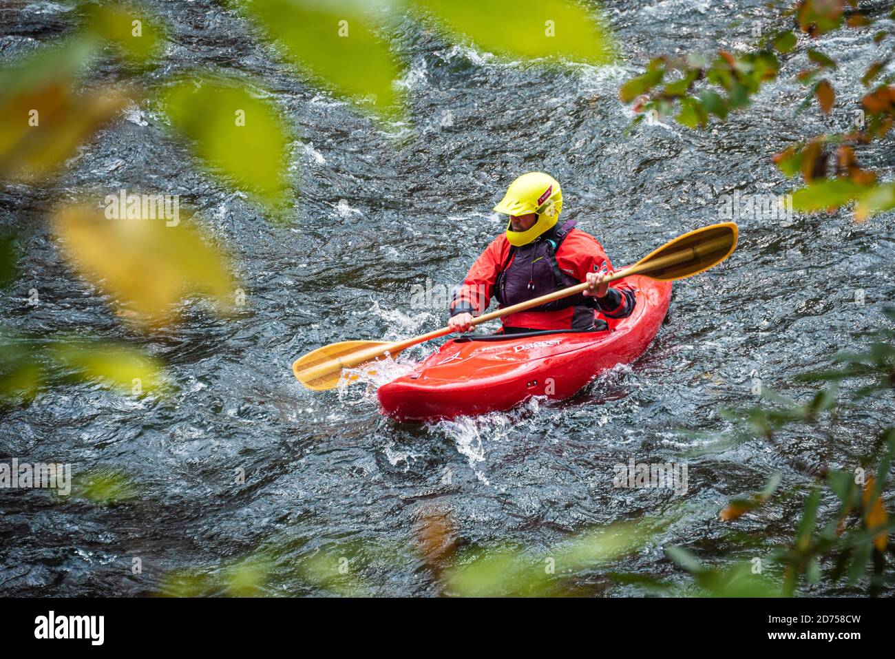 Kayaker navigating the Nantahala River in Natahala Gorge near Bryson City, North Carolina. (USA) Stock Photo