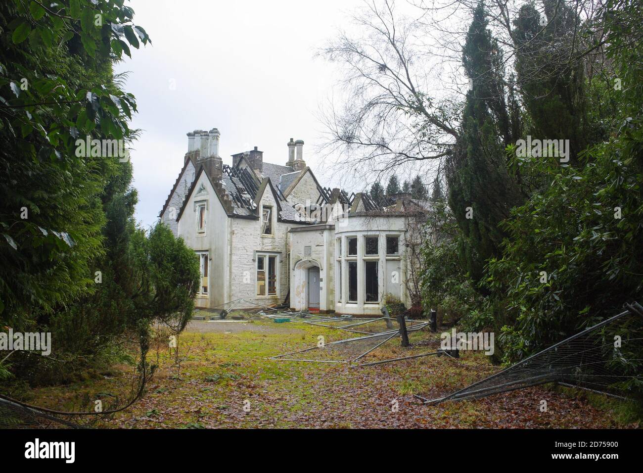 Abandoned derelict partly burned down hotel in Dunoon Scotland