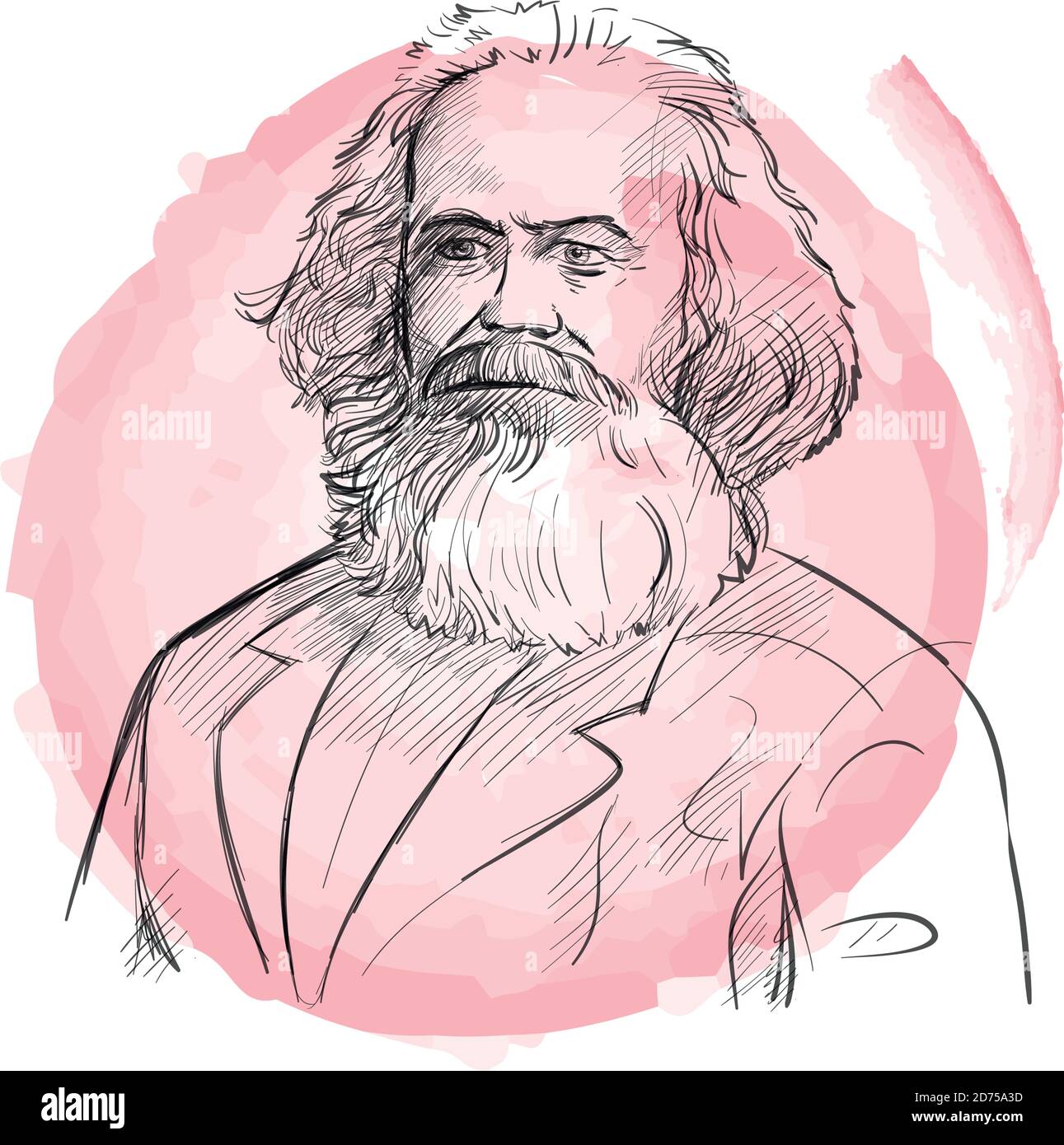 hand drawn portrait of karl marx . sketch style vector Stock Vector